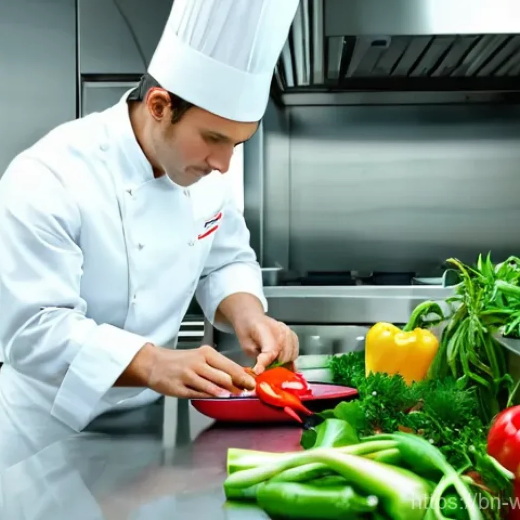 양식조리 실기 시험 채점관이 보는 포인트 - **A focused chef meticulously inspecting fresh ingredients in a pristine kitchen.**
* **Descri...